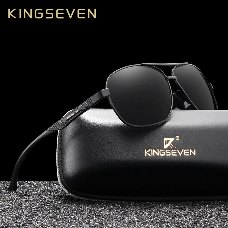 

Мужские солнцезащ. Очки в Винтаж. Оправе KINGSEVEN, черно-серые солнцезащитные очки в винтажной алюминиевой оправе с поляризованными зеркальными линзами класса защиты уф400, подходящими для вождения, лето