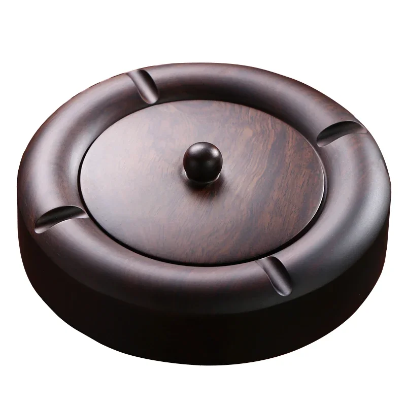 

Chinese-style ebony solid wood ashtray with lid large home living room anti-fly ash custom retro