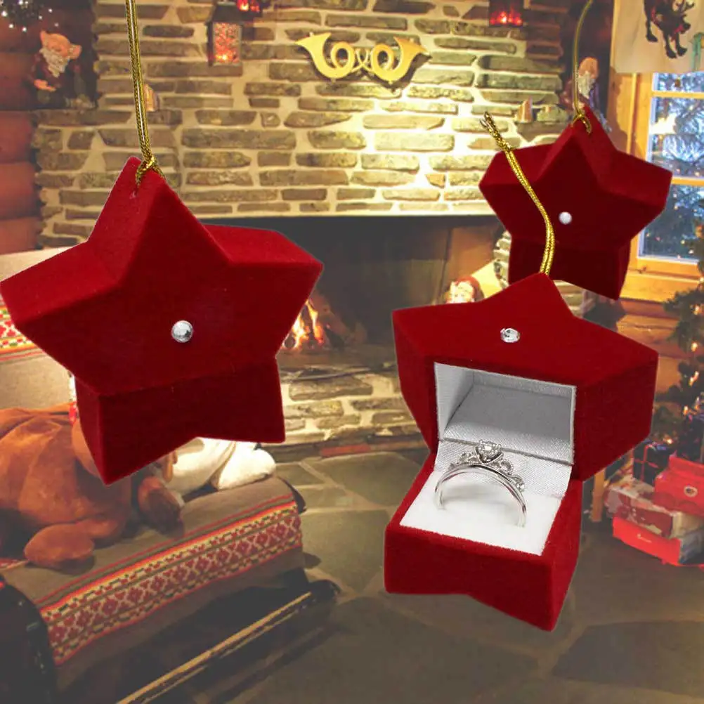 3Pcs Red Christmas Jewelry Box Durable Five-Pointed Star Design Jewelry Case Storage Organizer Xmas Gift Xmas Box