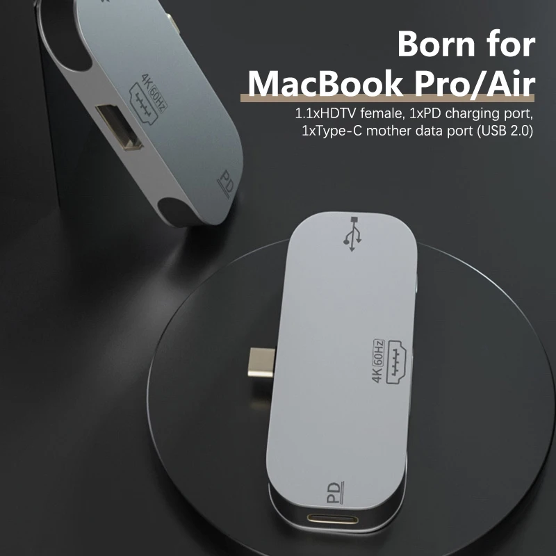 3 In 1 HDMI USB Type-C PD Hub DP/Mini DP Adapter 100W PD Fast Charging USB-C Docking Station For Macbook Pro 4K@60Hz For Iphone