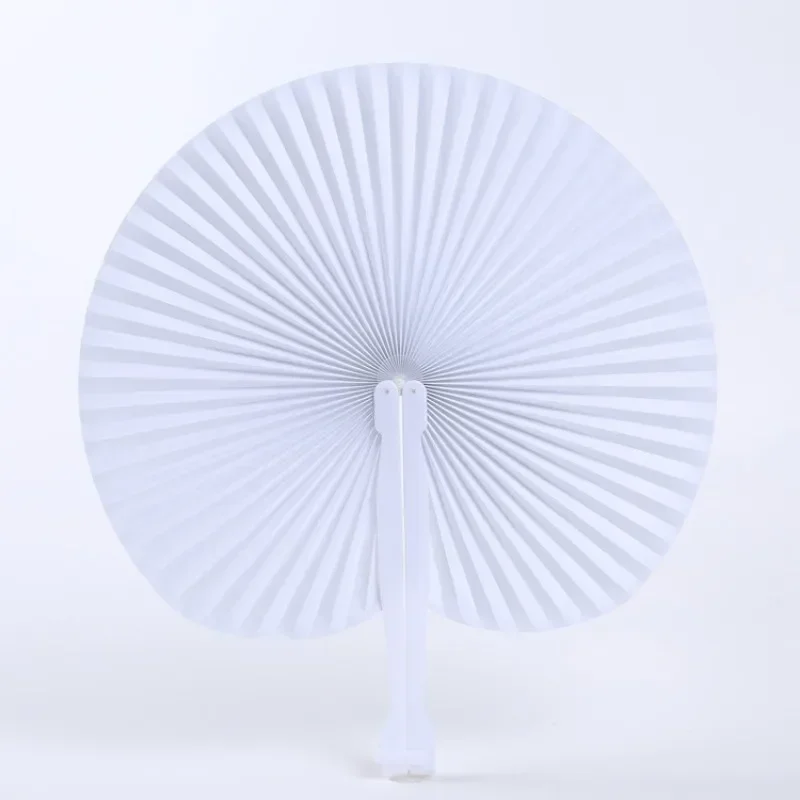 12PC White Paper Fan Heart-shaped Round Folding Fan Plastic Handle Wedding Birthday Party Wedding Ceremony Supplies Home Decor