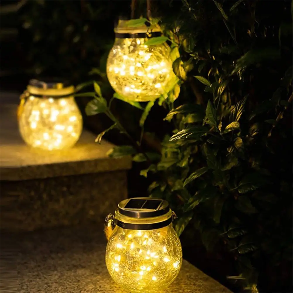 Solar Light Outdoor Waterproof Solar Crack Light Mason Jar Lights Hanging Solar Glass Lamp for Garden Lawn Courtyard Decoration