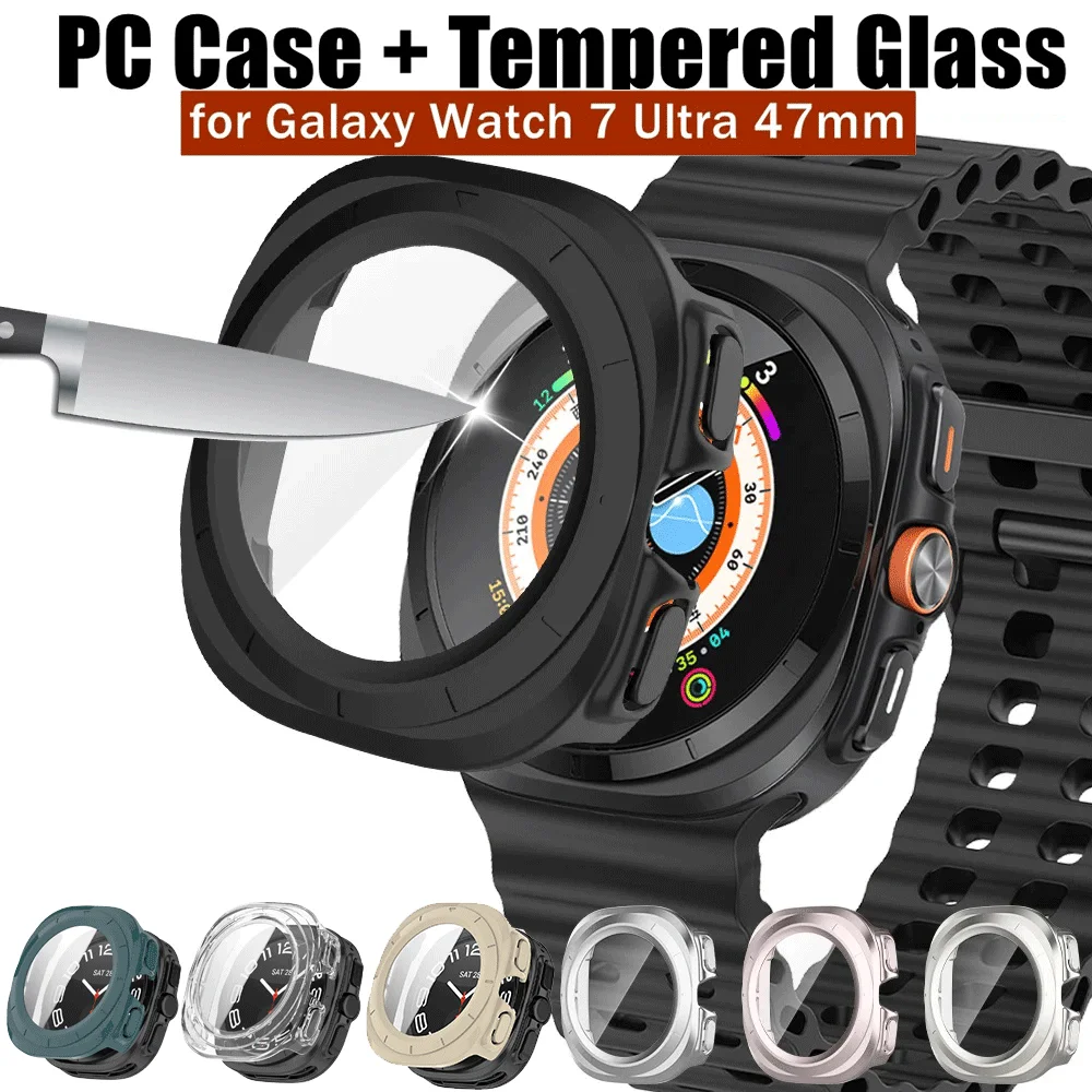 Glass+case for Samsung Galaxy Watch 7 Ultra 47mm,Screen Protector Hard PC Bumper Tempered Glass for Samsung Galaxy Watch 7 Ultra