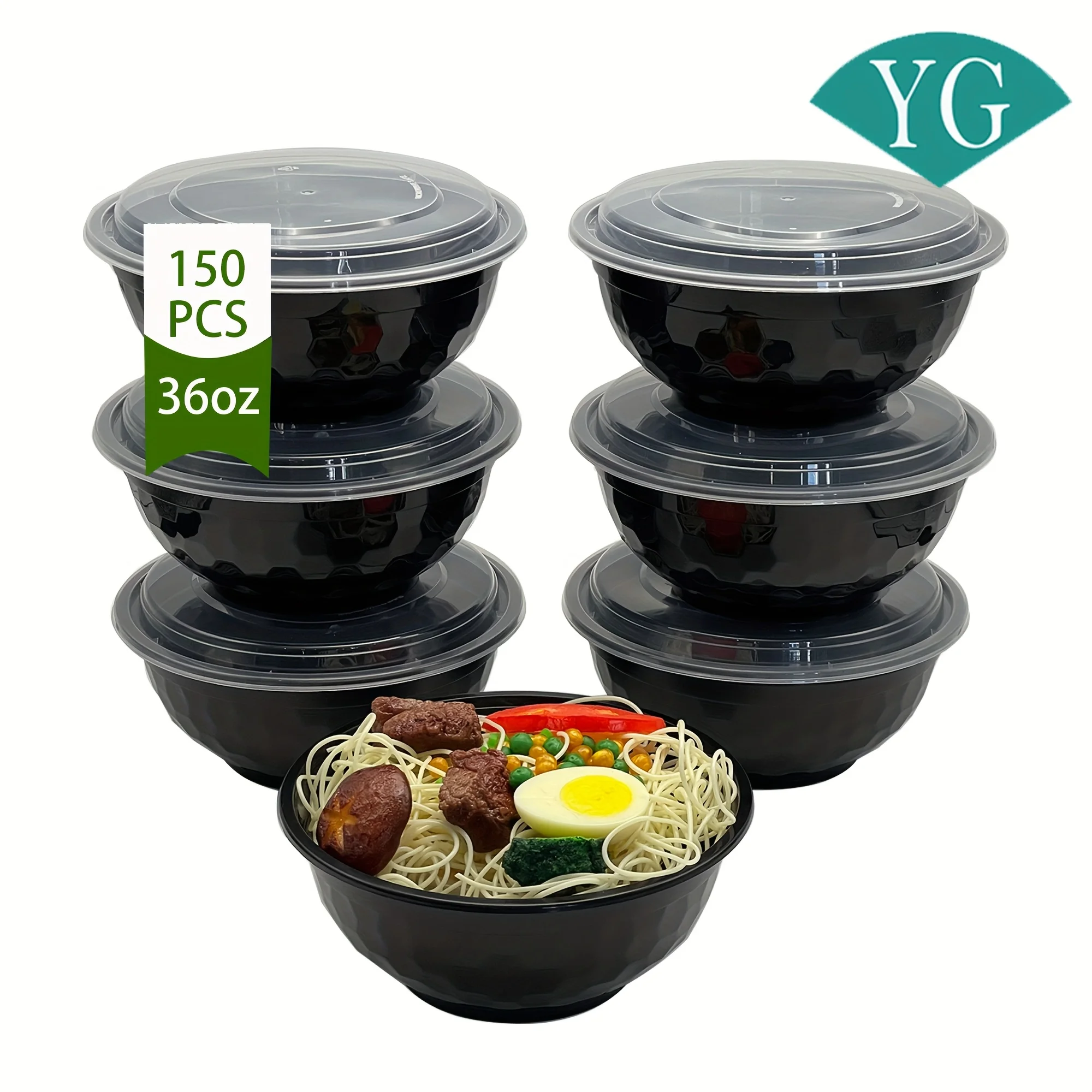 

150pcs Stackable Meal Prep Bowl Containers, 36oz Food Takeout Bowls Reusable, Large Disposable Plastic Bowls with Lids