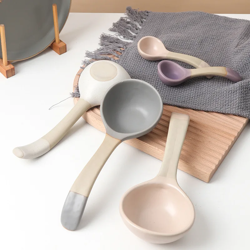 Vintage Style Spoon Japanese Style Handle Soup Spoons Congee Spoons Large Household High Appearance Spoon Coarse Pottery Spoons