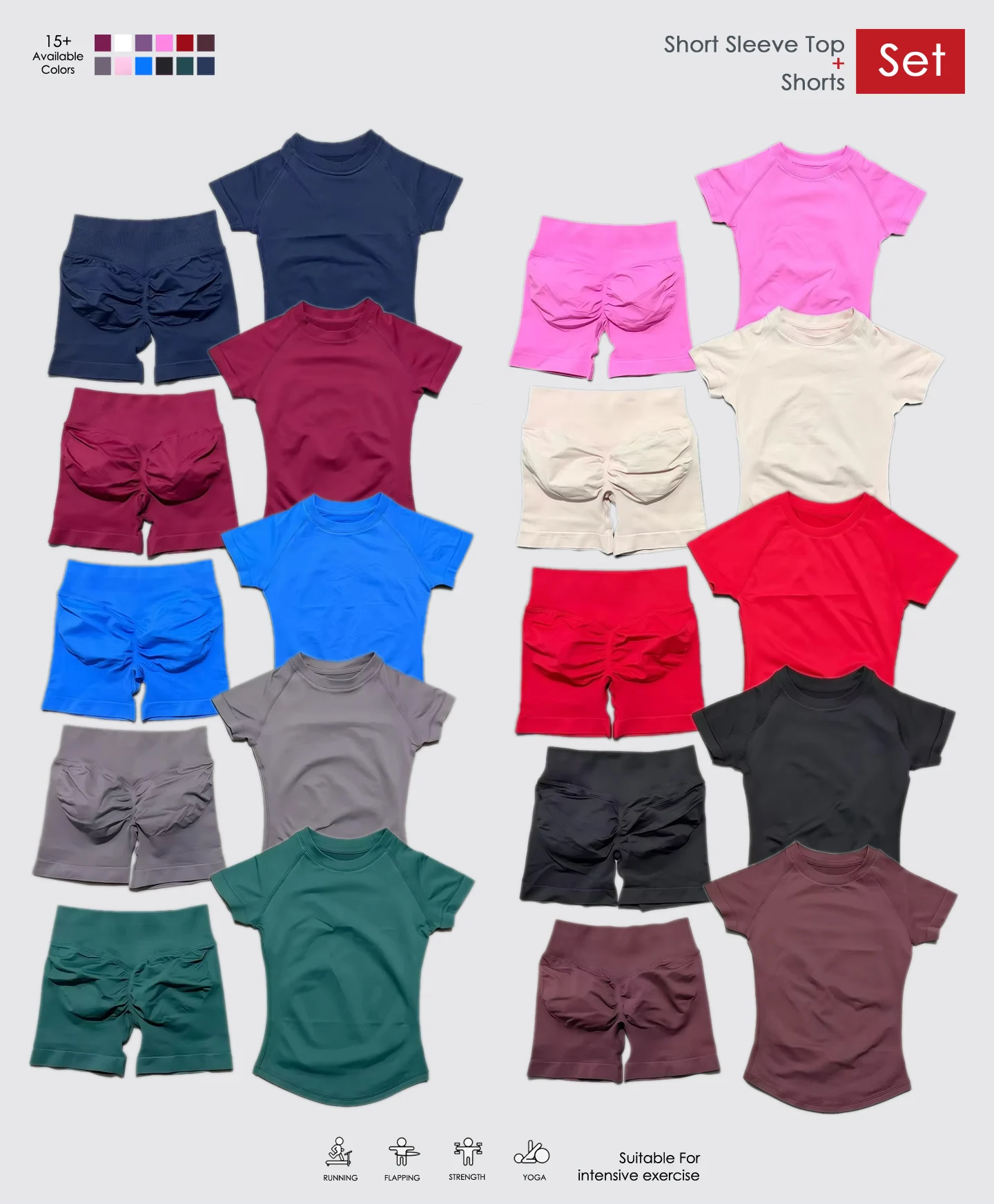 

Женский спортивный комплект из 2 предметов: бесшовный топ с коротким рукавом для йоги и спортивные шорты для бега, фитнеса и тренировок в спортзале