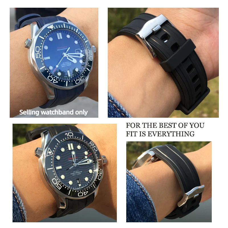 Cinturino per orologio con estremità curva per Omega Seamaster 300 Ocean 43,5 mm quadrante 21 mm Fluororubber FKM cinturino da uomo cinturino in gomma per immersione