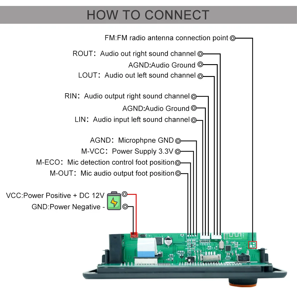KEBIDU Bluetooth 5.3 MP3-Decoder-Board Auto TWS Kabelloser MP3-Player DC 12V DIY Home Audio Modul mit Mikrofon USB TF FM-Radio für Lautsprecher – Detail 7