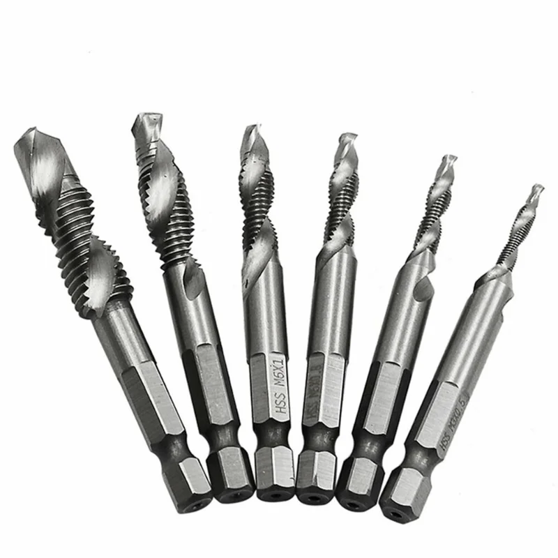 6Pcs Tap Drill Bit Hex Shank Titanium Plated HSS Screw Thread Bit Screw Machine Compound Tap M3 M4 M5 M6 M8 M10 Hand Tools