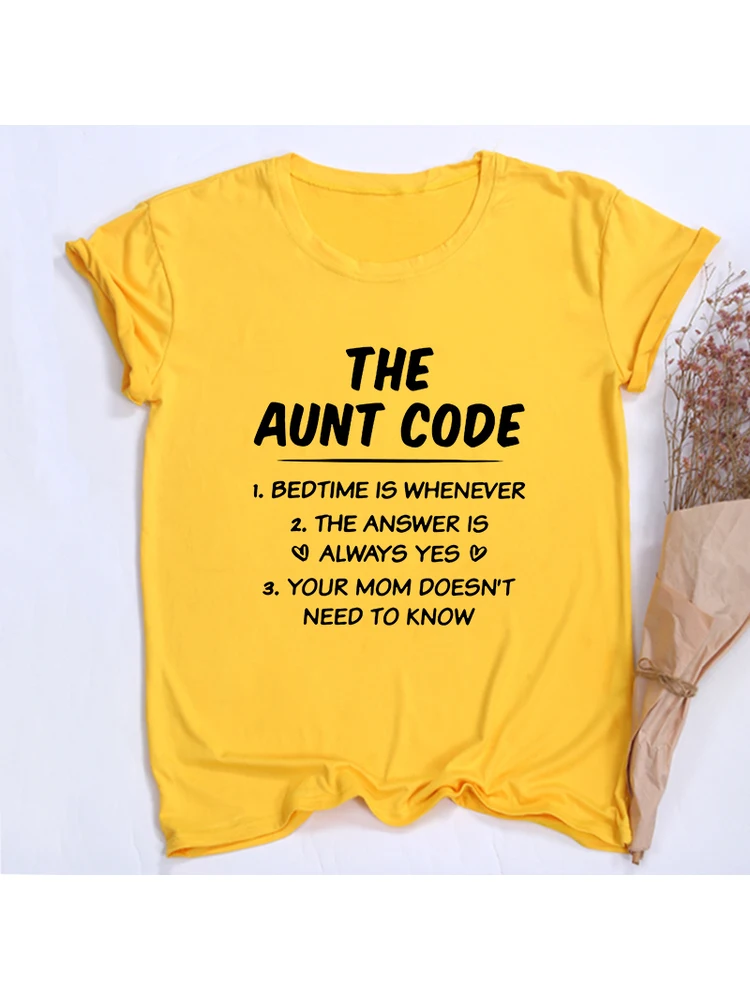 THE AUNTIE CODE Printed Aunt Shirts for Women Auntie Gift Tshirts Funny Letter Saying T-Shirt Causal Short Sleeve Tee Tops
