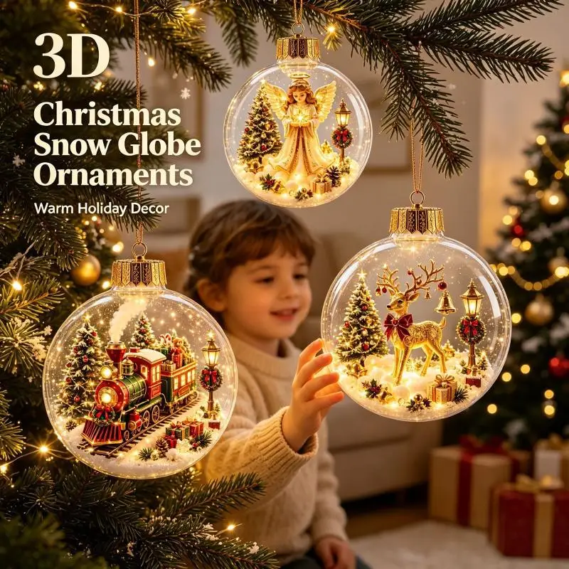 DIY 2027 Christmas Luminous Crystal Ball Gold Powder Santa Snowman Elk Design for Holiday Gift Home Xmas Ornament