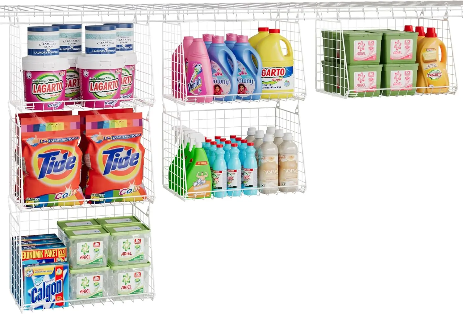 

Набор из 3 больших подвесных корзин для белья с складными проволочными полками и поворотом на 360° ° Вращающиеся крючки для экономии места и организации пространства