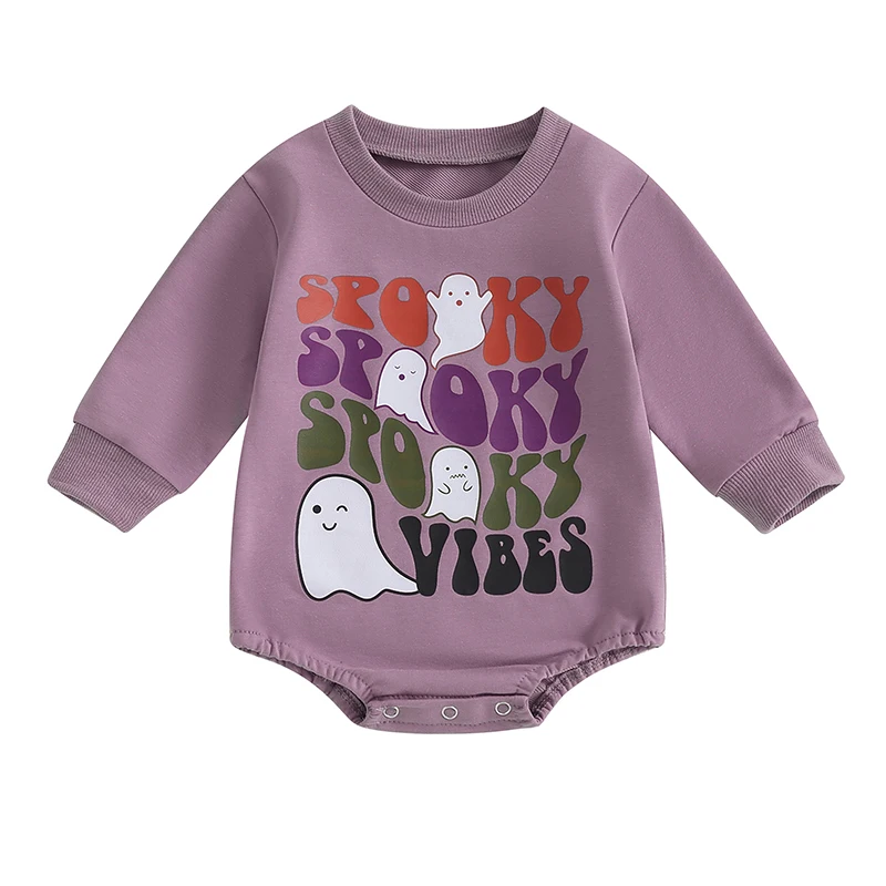 

Newborn Baby Girl Boy Halloween Outfit Ghost Sweatshirt Bubble Romper Bodysuit Infant Fall Winter Clothes