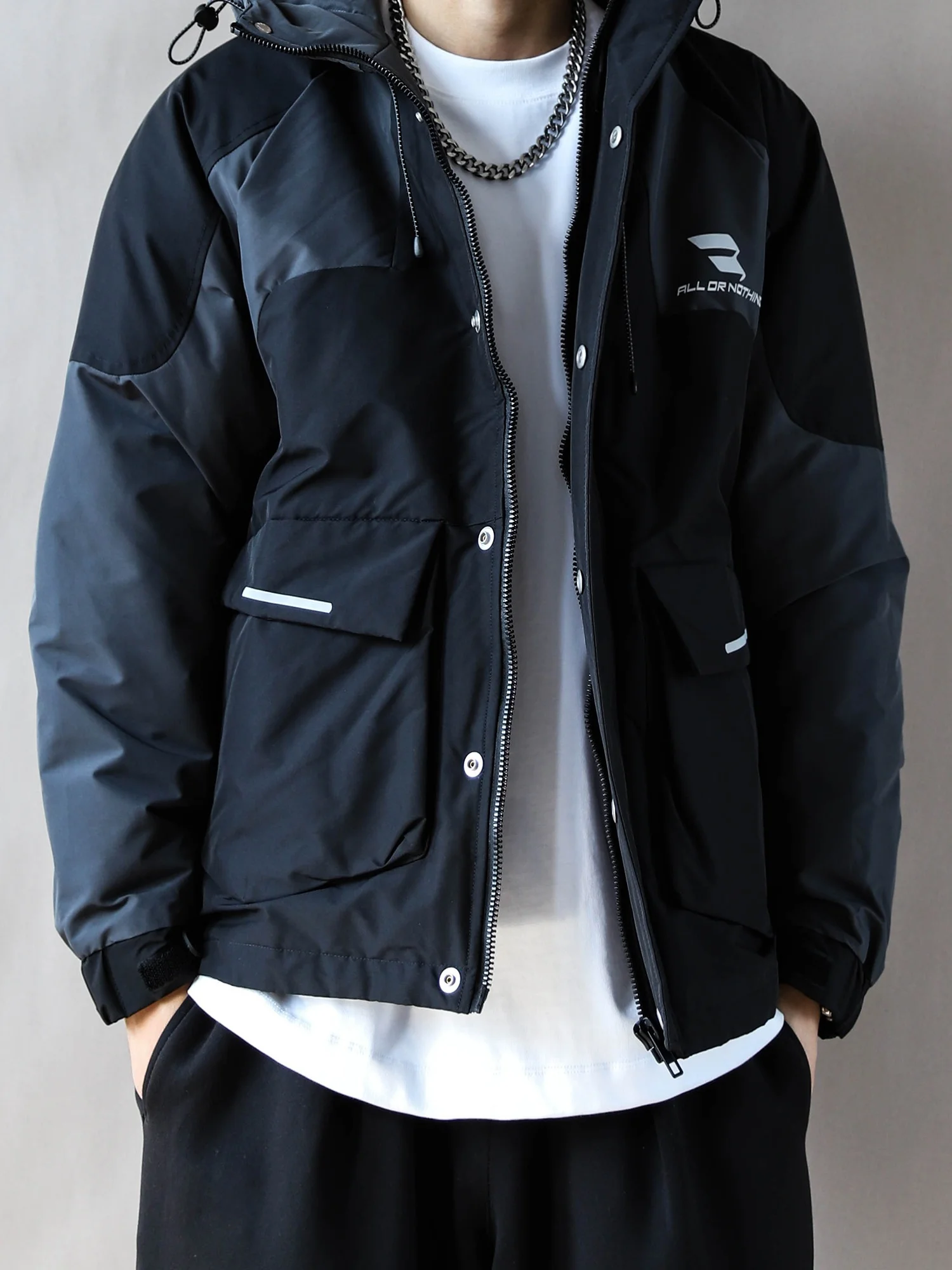 

Мужская демисезонная куртка-пуховик в американском ретро-стиле с капюшоном, свободного кроя, черная, молодежная, повседневная, из полиэфирного волокна