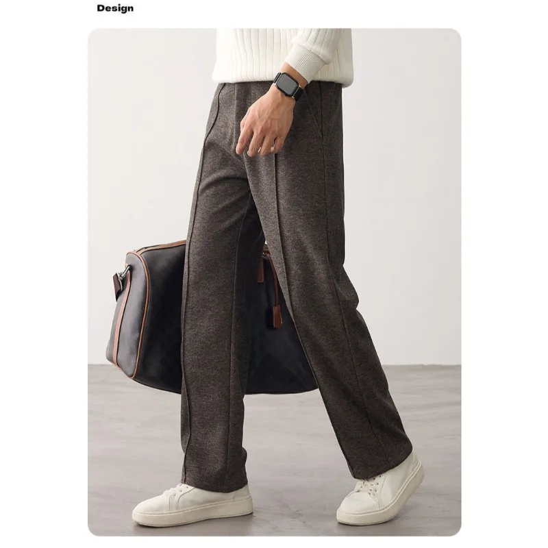 Men's Old Money Style Acetate Wool Blend Casual Pants Straight Leg Mid-High Waist Trousers Autumn Winter Fashion Slacks