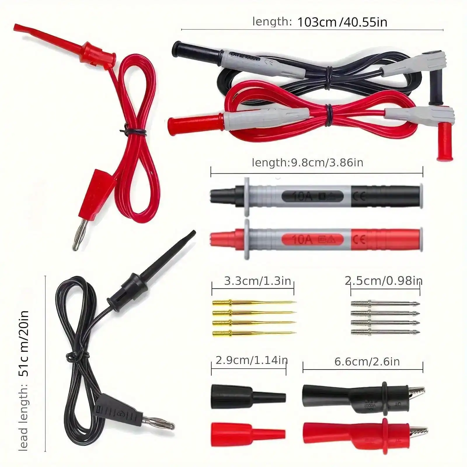 ชุดสายไฟทดสอบ P1308B 18ชิ้น, สายเบ็ดทดสอบปลั๊ก4มม. เปลี่ยนได้หัววัด Probe Multimeter คลิปจระเข้