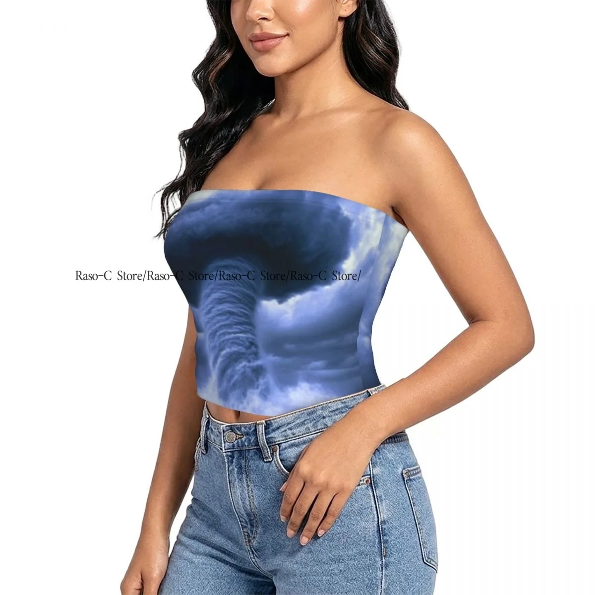 Women's strapless halter top Powerful Tornado Emerges summer sexy short-sleeved top