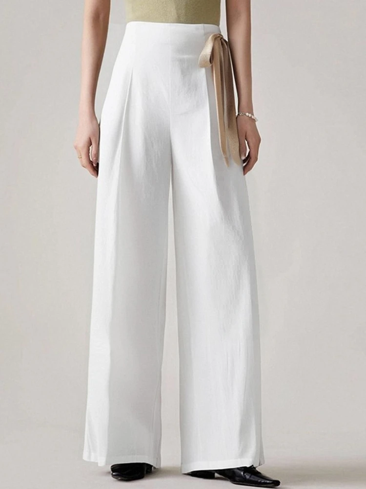 

Chivirin Summer Lightweight Linen Wide Leg Straight Cut Casual Pants Women's High Waist Comfortable Loose Fit Trousers