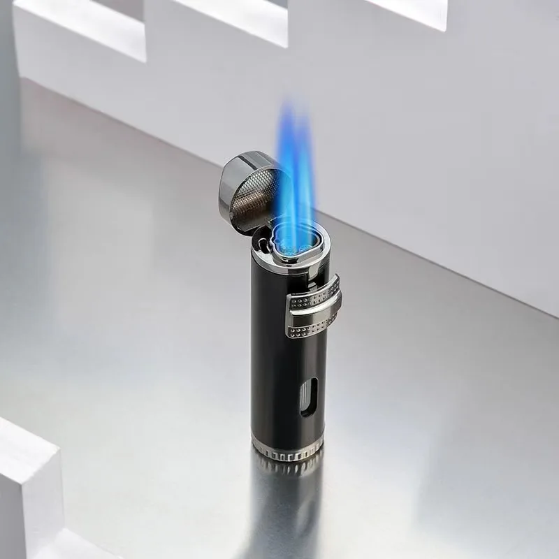 New Cigar Lighter Windproof Mini Pocket 3 Jet Torch Blue Flame Butane Gas Torch Cigarette Lighters Cigar Accessories with Needle