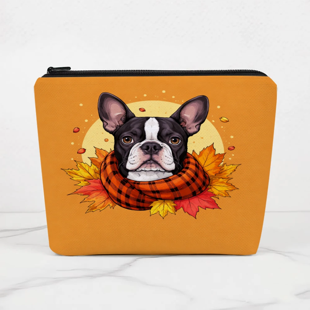 French Bulldog Autumn Leaves Scarf Makeup Bags for Girls Cosmetic Pouch Toiletry Bag Pencil Case Travel Storage