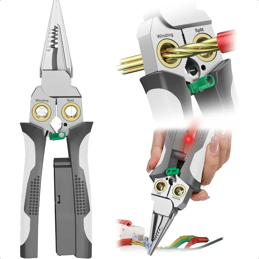 

Щипцы для зачистки проводов Pro 8in1 с детектором напряжения и двумя сигнализаторами, сверхмощный тестер переменного и постоянного тока 12250 В для горячих нейтральных проводов Elect