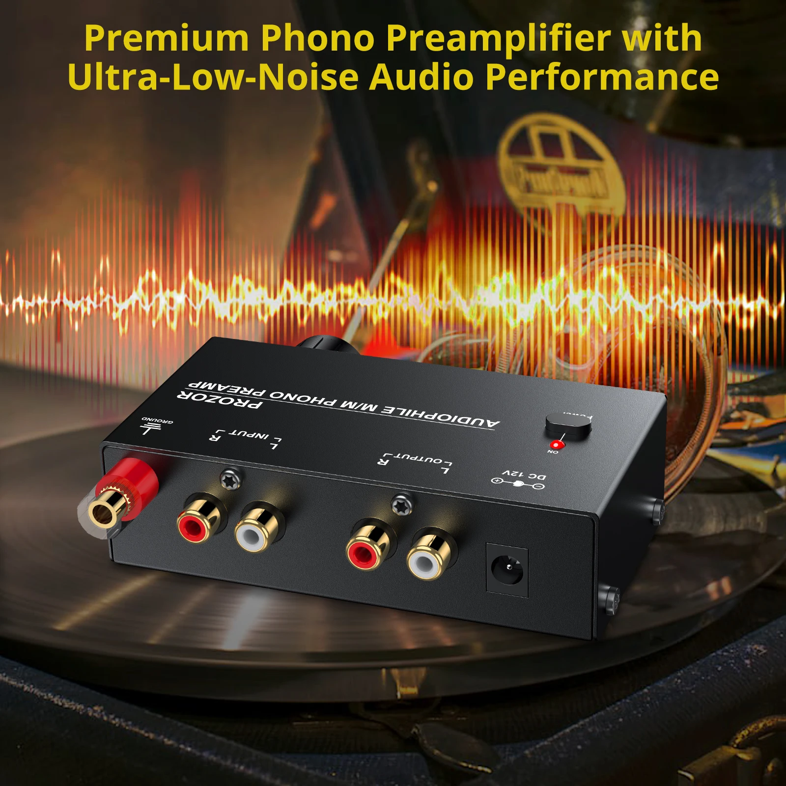 PROZOR Phono Preamp Preamplifier RCA Input to RCA 3.5mm Jack Output Phono Preamplifier with EU Power Adapter Level Control