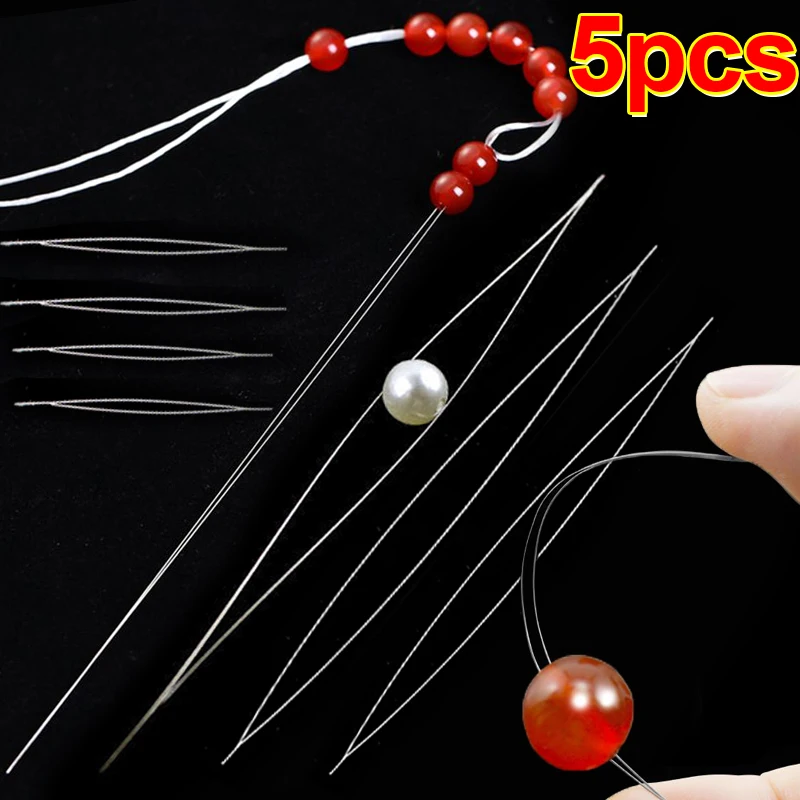 6pcs/set Open Big Eye Beading Needles for Making Necklace Bracelet DIY Stainless Steel Self Threading Bead Tools Jewelry Pins