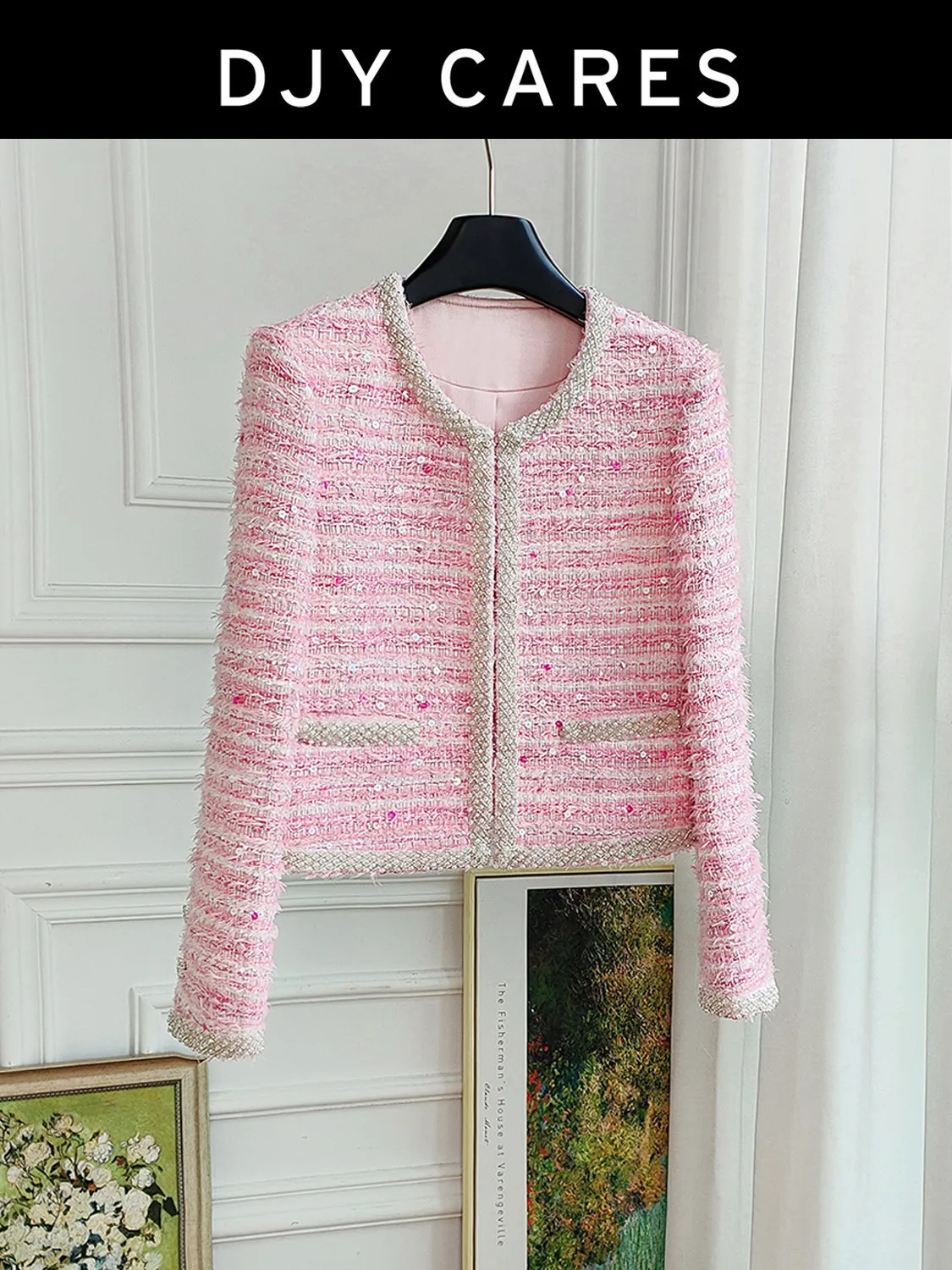 New Sweet coarse woolen small fragrant style coat fashionable and exquisite slimming top big  size