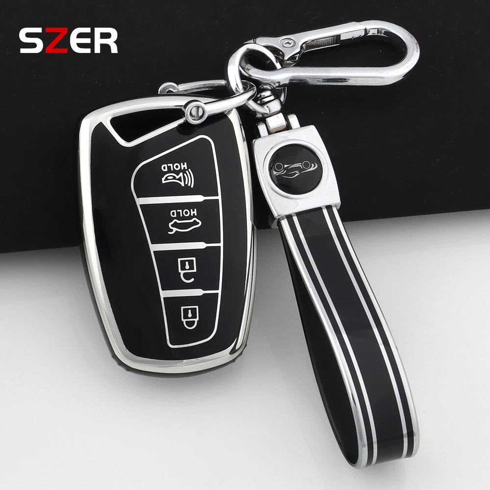 Novo tpu caso chave inteligente do carro fob chaveiro para hyundai santa fe esporte ix45 equus centenário genesis g80 grandeur azera 2013-2016