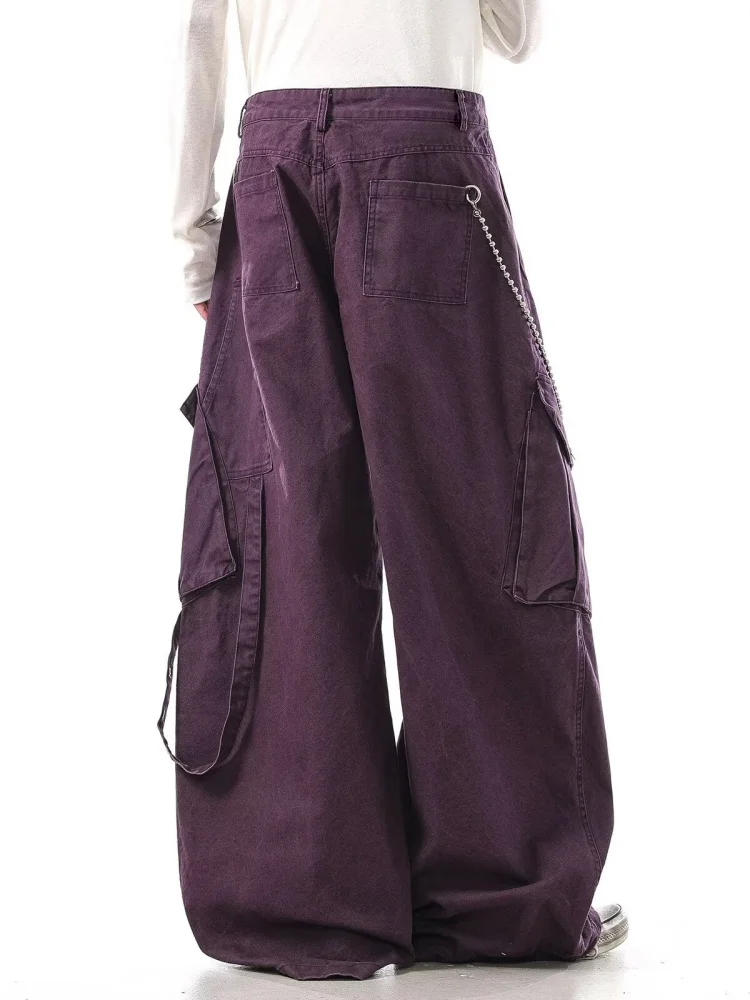 2026 Gothic Y2K Style Purple Baggy Women's Cargo Jeans Pants For Woman Clothing Wide Leg Multi Pockets Loose Fit Long Trousers