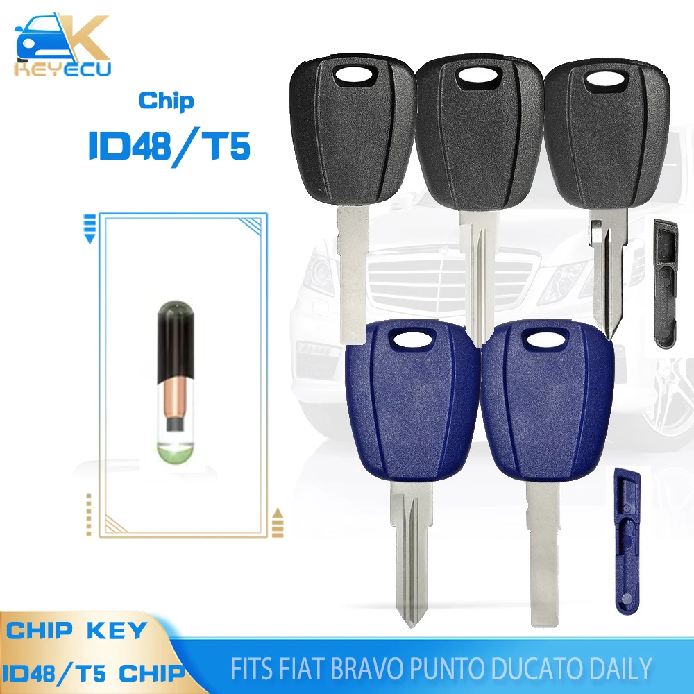 KEYECU Transponder Key With Plug Chip ID48 / T5 ID20 Fob for Fiat Bravo Punto Ducato Daily Stilo 1998-2005 No Logo