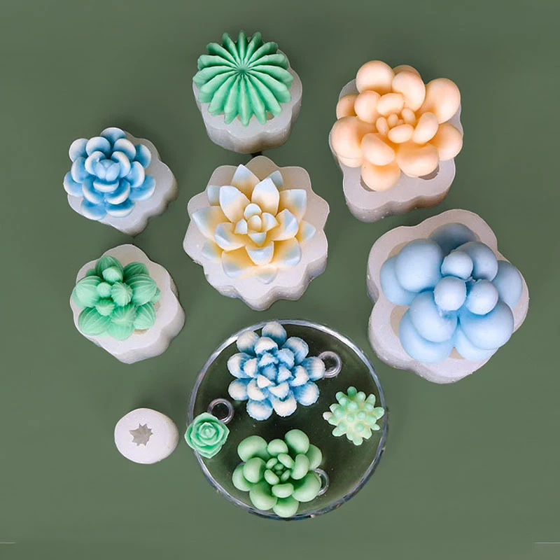 

Mini Succulent Plants Silicone Mould 3D Scented Plaster Candle Mold Cactus Flower Aromatherapy Candle Aroma Plaster Soap Making