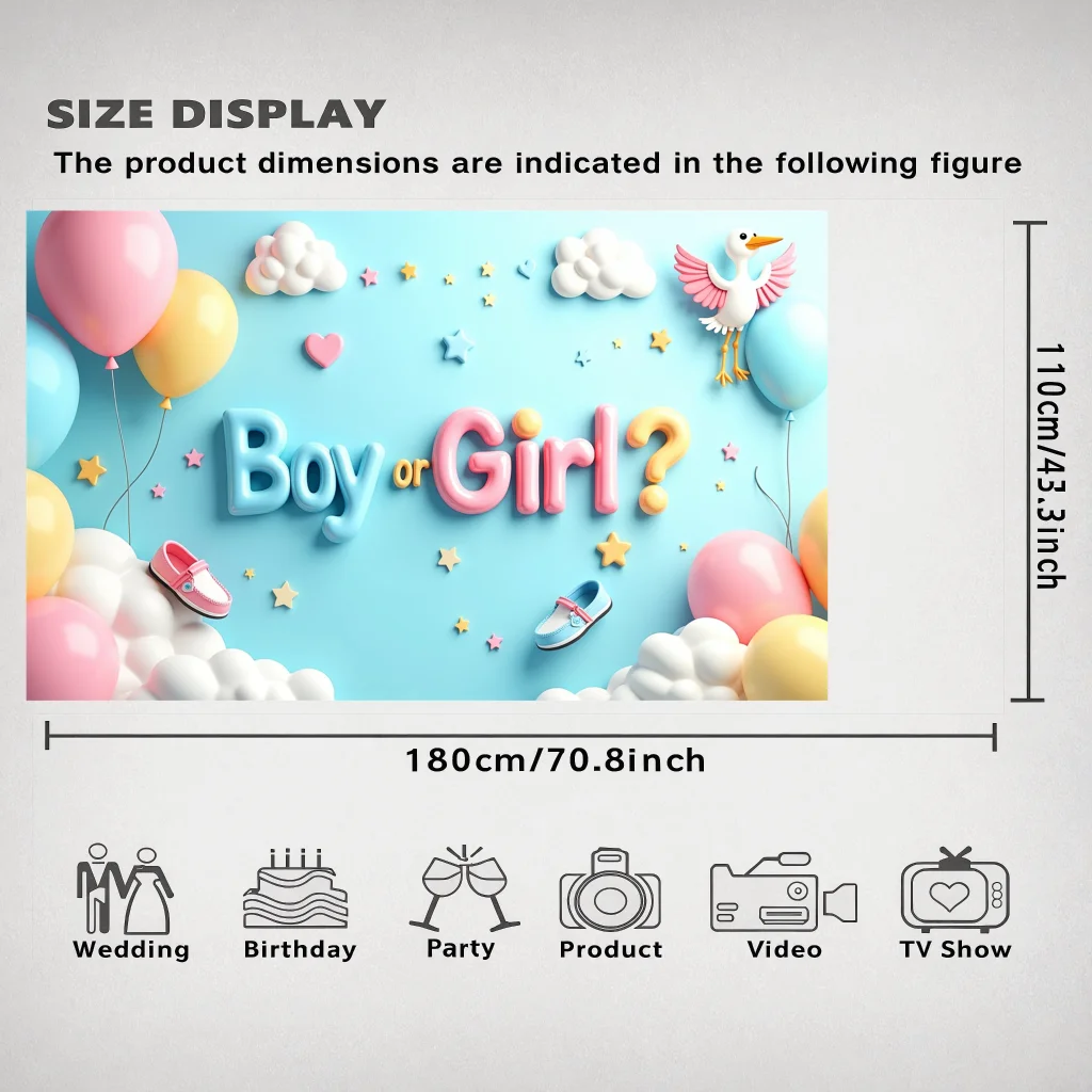เพศเปิดเผยพื้นหลังตกแต่งสีฟ้าสีชมพูเด็กสาวบอลลูนเมฆ Baby Shower Party Supplies การถ่ายภาพฉลองกิจกรรม Decor