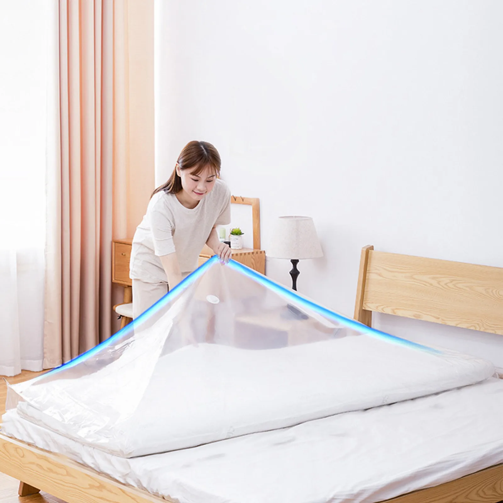 Sac de rangement de grande capacité, sac sous vide pour matelas, sac sous vide en caoutchouc pour matelas avec double fermeture éclair, protège-matelas réutilisable