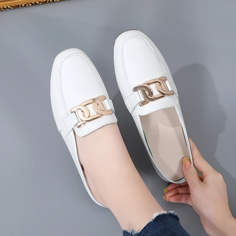 

Luxury Mules Ladies Half Shoes Women Loafers Soft Leather Flats Female Slip-On Shoes Casual Closed Toe Slipper Fashion