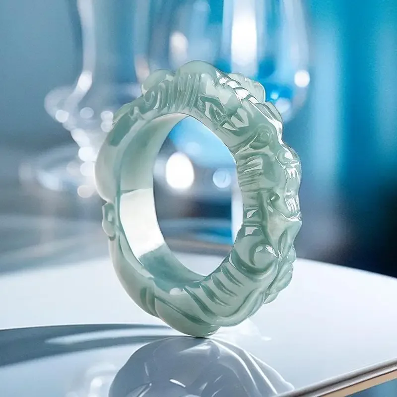 Burmese Jadeite Dragon Rings Vintage Fashion Natural Women Carved Gift Designer Jewelry Charm Blue Real Charms Jade Talismans