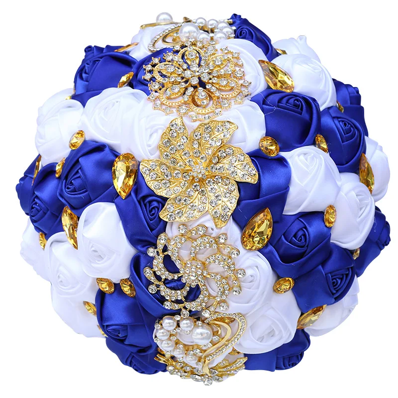 

Golden Rhinestones Fashion Ribbon Flower Bouquet For Bride Wedding Supplies Church Decoration Bridal Bridesmaids Holding Bouquet