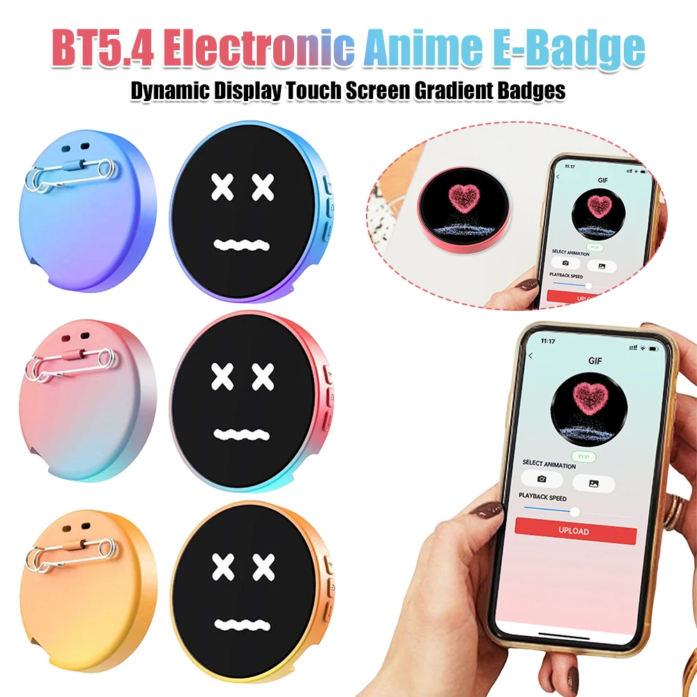 

Электронный анимационный значок BT5.4 с зарядкой USB-C, с эффектом постепенной смены изображения, IPS-дисплей 1,85 дюйма, для украшения сумок и рюкзаков