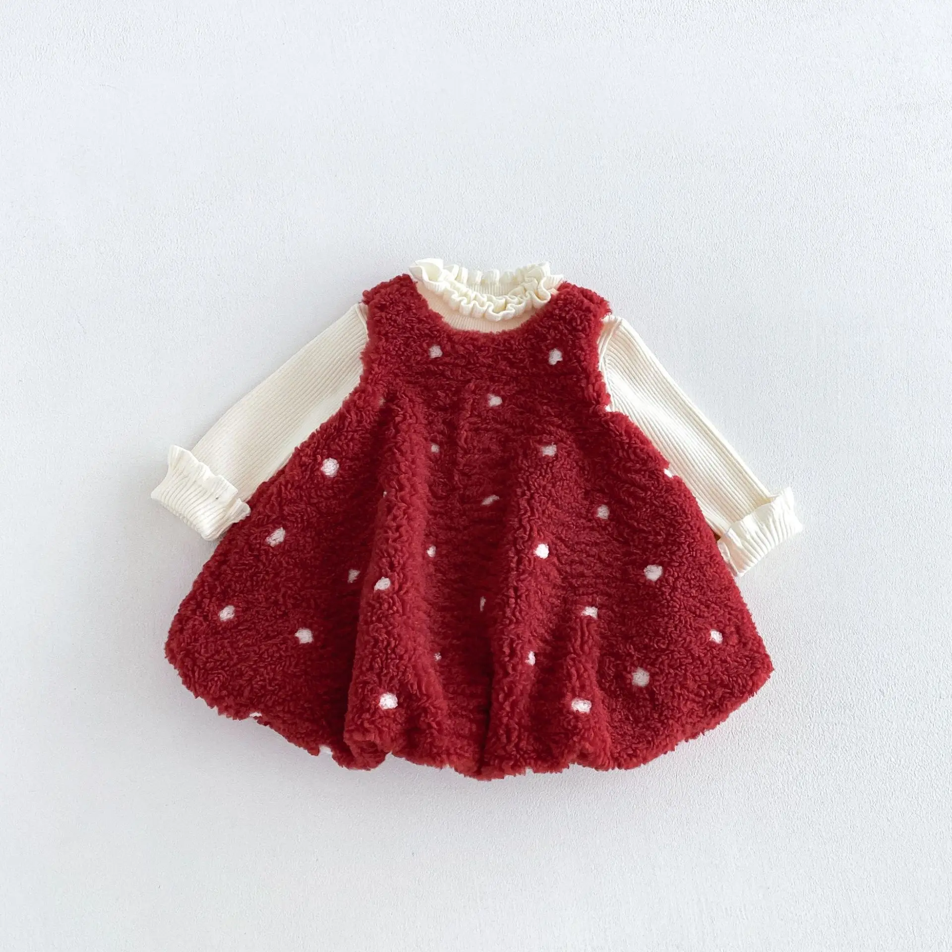 2026 New Winter Girls Polka Dot Wheat Fleece Jumper Dress | Thick Warm Dress | Cute Sleeveless Gown