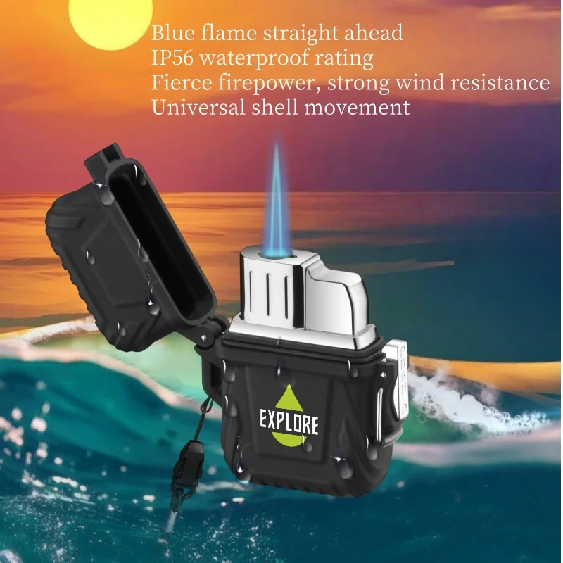 

Outdoor Waterproof Single And Double Straight Blue Flame Lighter With USB Charging, Windproof And High Firepower Outdoor Igniter