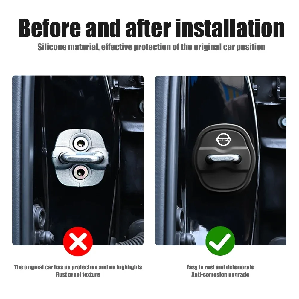 4Pcs Car Styling 3D silicone Door Lock Cover Protective Decoration For Nissan X trail T33 Patrol Y62 Altima Sentra 2018 Kicks view 3