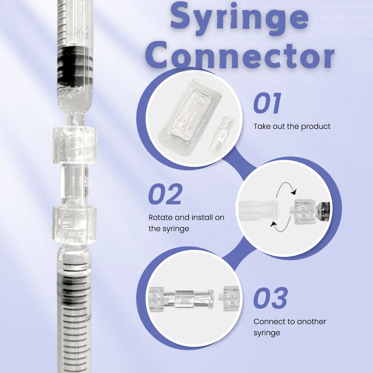 Luer Lock Connector Female to Female Transparent Adapter Double Joints Coupler Medical Sterile Syringe Connector