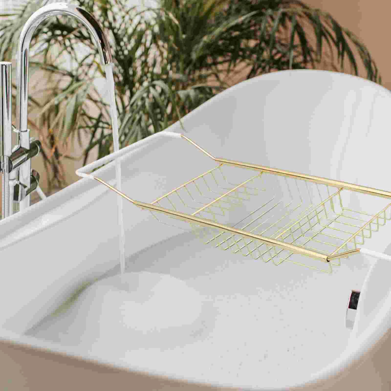 Bathtub Shelf for Tray Home Bar Rack Phone Mount Expandable Shower Self Storage Organizer Bathroom