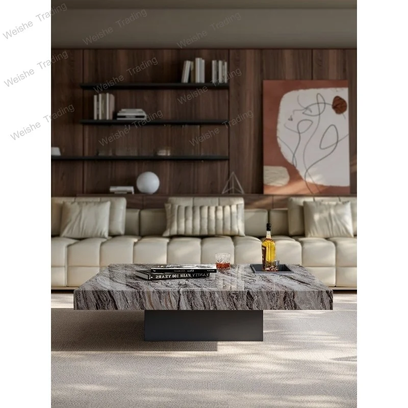 Natural luxury stone coffee table Italian minimalist living room household square marble coffee table