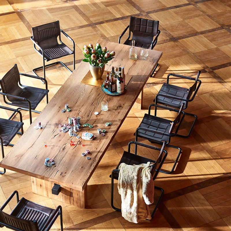 Conference table, long table, all solid wood industrial style, 6-person workbench, training negotiation, simple modern