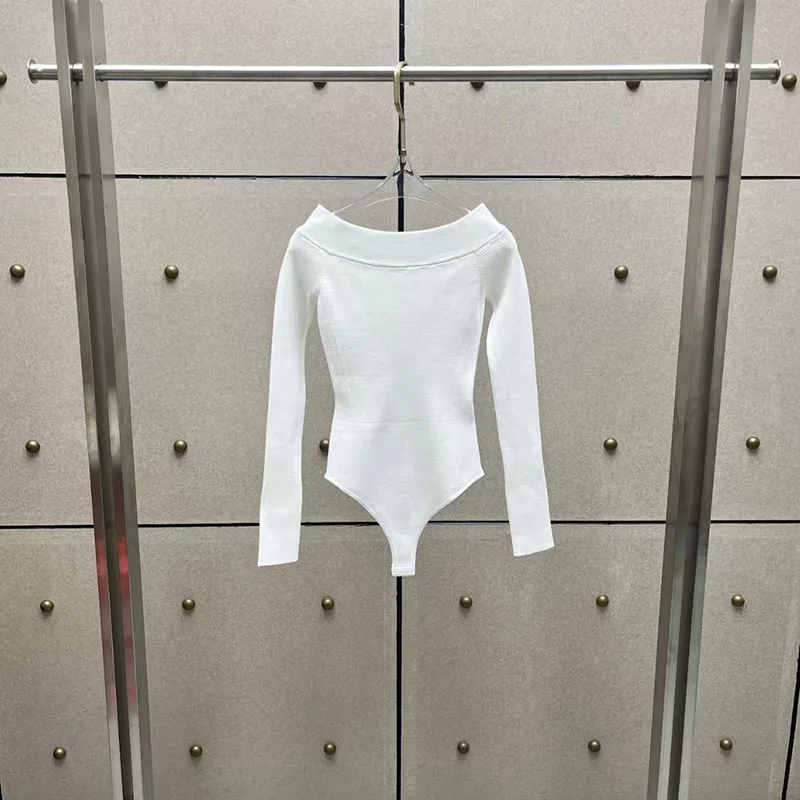 Women's Off-the-Shoulder Knit Jumpsuit, Long-Sleeve Fitted Pullover, Casual and Versatile Top, High-Quality Knit Top, 2026, New