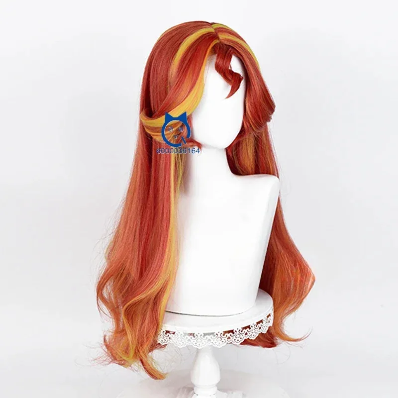 Puesta de sol Shimmer Hot Cosplay naranja rojo amarillo peluca rizada para Comic Con fiesta Anime My Little Pony pelo sintético resistente al calor