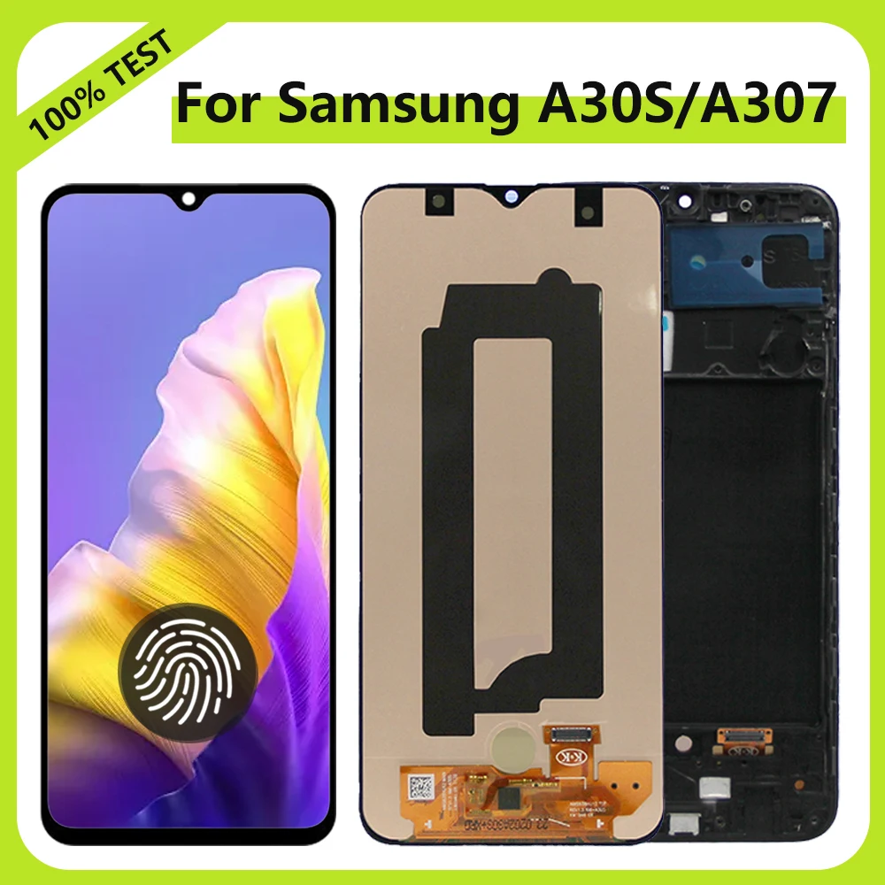 

ЖК-дисплей 6,4 дюйма A30S Super AMOLED для Samsung Galaxy A307F A307G, сменный экран дисплея с дигитайзером в сборе с рамкой