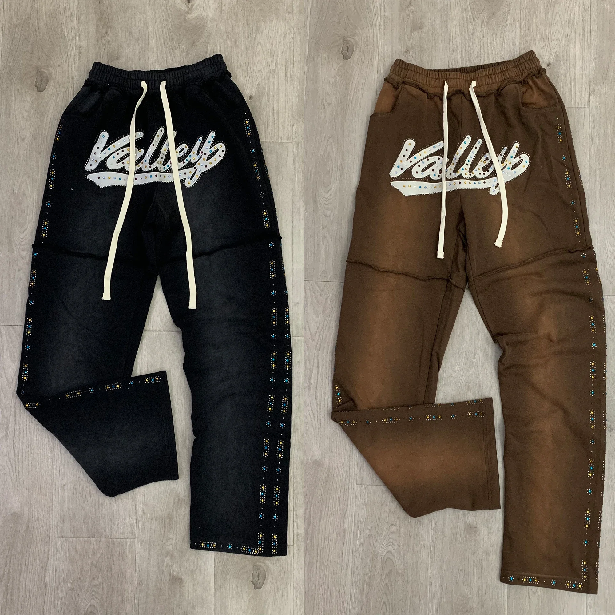 

Good Quality VALE Forever Sweatpants Brown Green Black Men Women Fashion Hotfix Rhinestone Style American Style VALLEY Pants