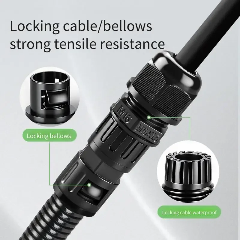 10Pcs Waterproof Quick Gland Cable Bellows Butt Joint PA66 Nylon Tensile Locking Head Straight Hose for Secure Cable Management